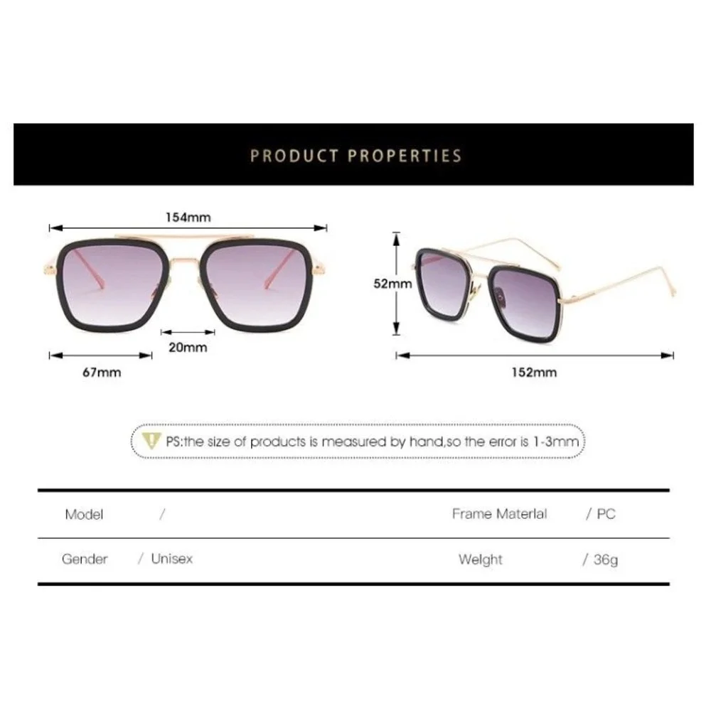 Square Women Sunglasses Red Tinted Lens Gold Black Frame‎ Oversized UV400 Lentes